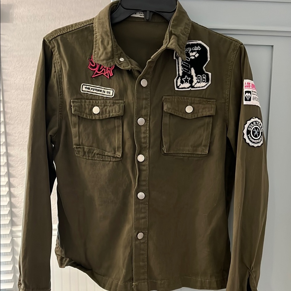SHEIN Green Military Field Jacket with Patches